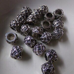 Antique Silver Deco Pattern Large Hole Spacer Beads